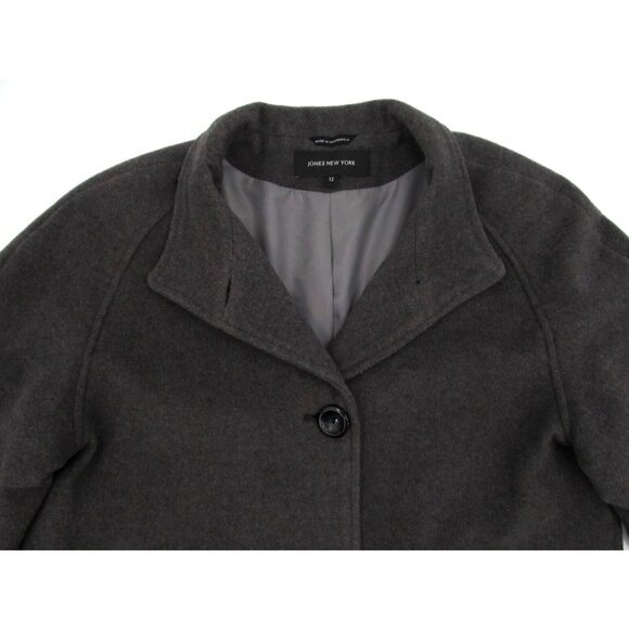 Vintage Jones New York Overcoat Womens Sz 12 Charcoal Gray Wool Lined Button Up - Picture 9 of 16